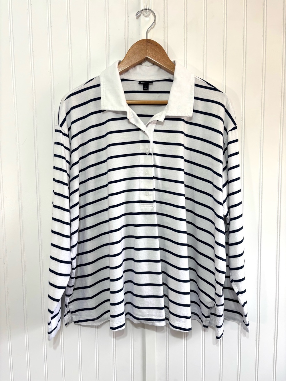 Torrid White Navy Striped Rugby Polo Shirt Long Sleeve Size 1X Preppy Academia